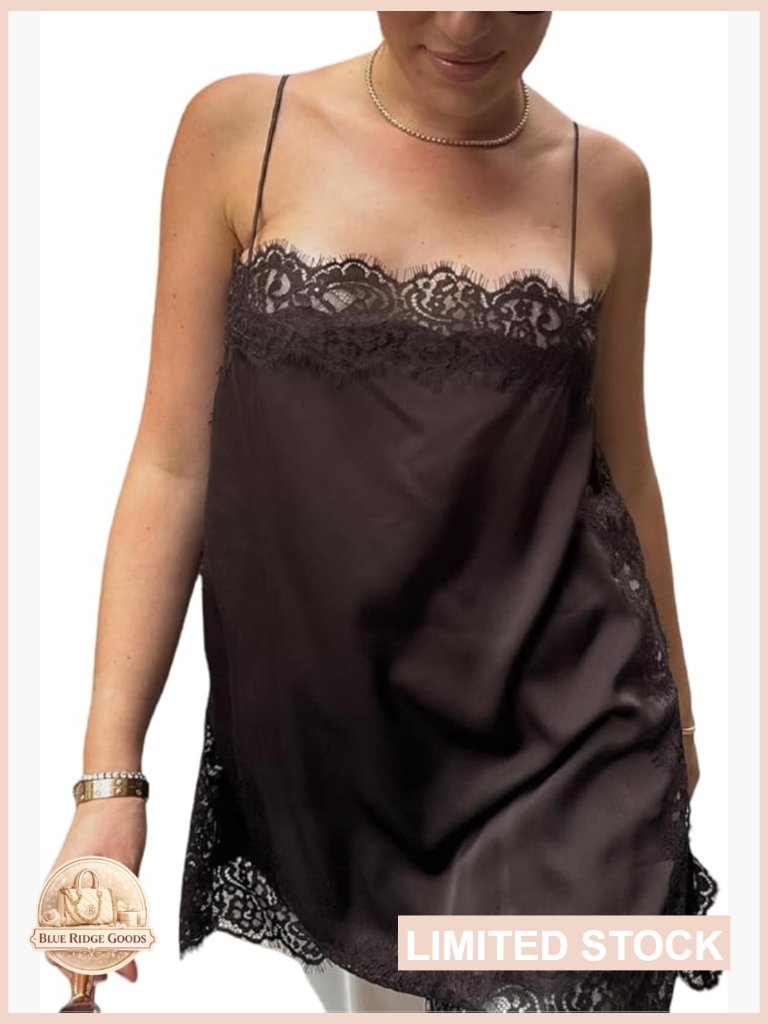Satin Camisole Slip Dress Y2k Lace Swing Hem Party Clubwear Chic Retro